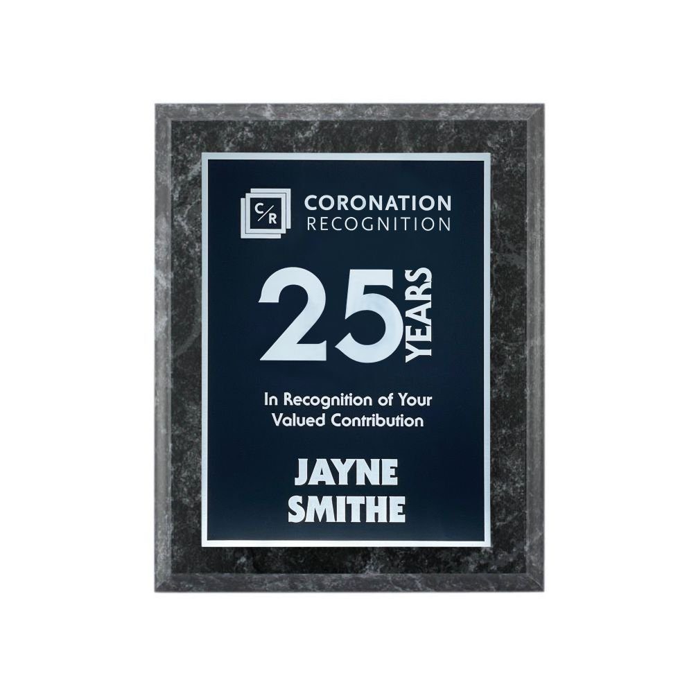 5" x 7" Black Granite Laminate Plaque with Black/Silver Laser Engraving by Coronation Recognition