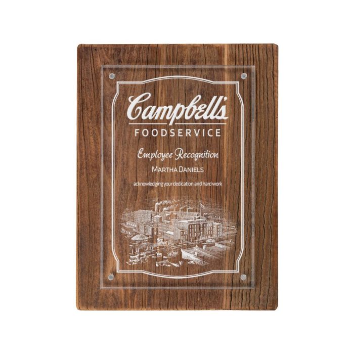 8"x10" Premium Timber Plaque with detailed laser engraving for employee recognition by Campbell's Foodservice