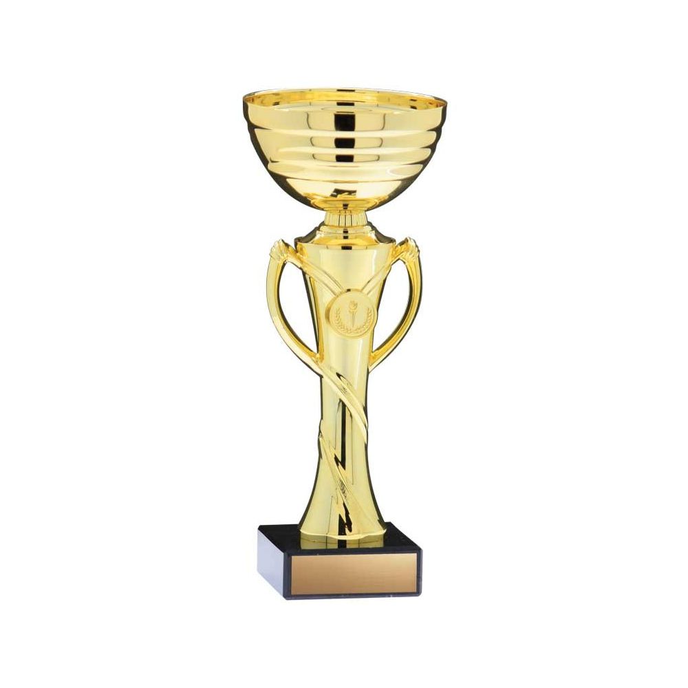 Gold Euro Series Trophy Cup with Medal Torch Design on a Black Base