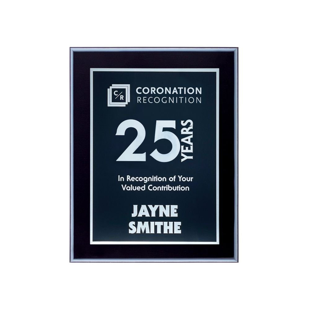 5" x 7" Black Piano Plaque with Black/Silver Laser Engraving by Coronation Recognition