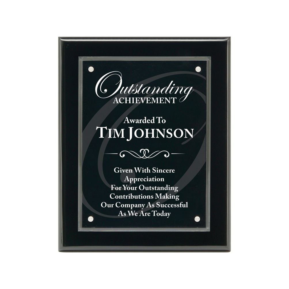 8"x10" Black Piano Finish Magna Plaque Award for Outstanding Achievement with Laser Engraved Appreciation Message