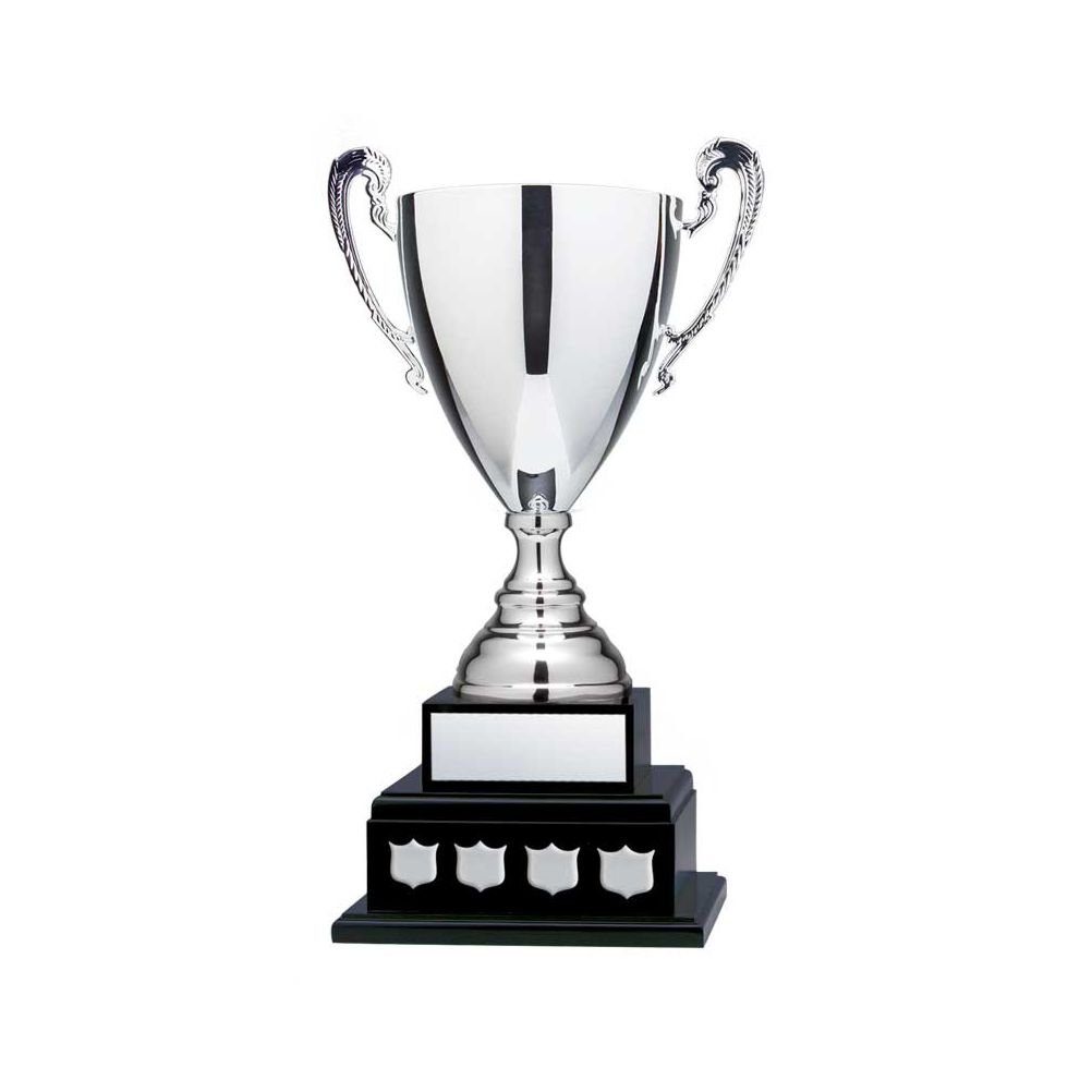 20-inch Elegant Silver Annual Cup with Dual Handles and Black Dual-Tiered Base
