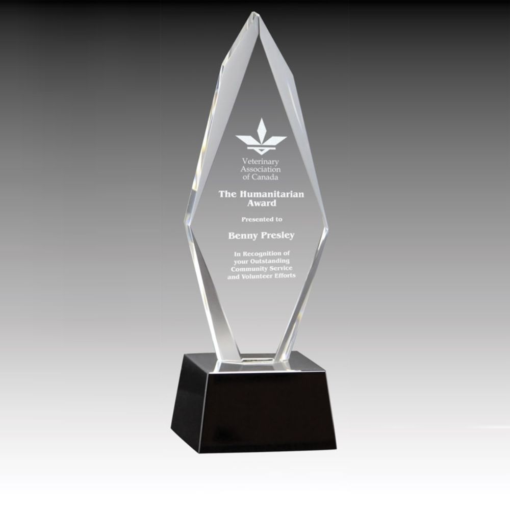 Personalized and Custom 8.5" Crystal Award with Arrowhead on Black Base Design