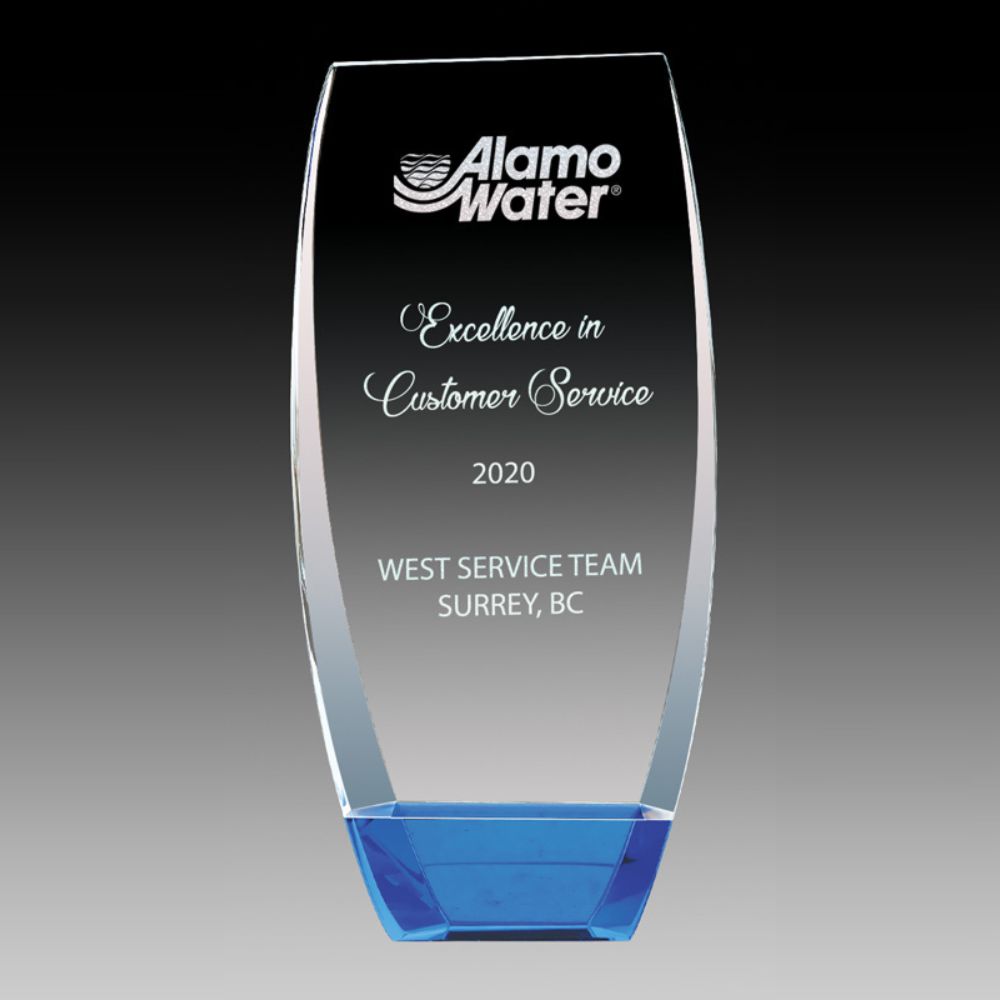 Personalized and Custom 7" Crystal Award with Pinnacle Blue Bottom Design
