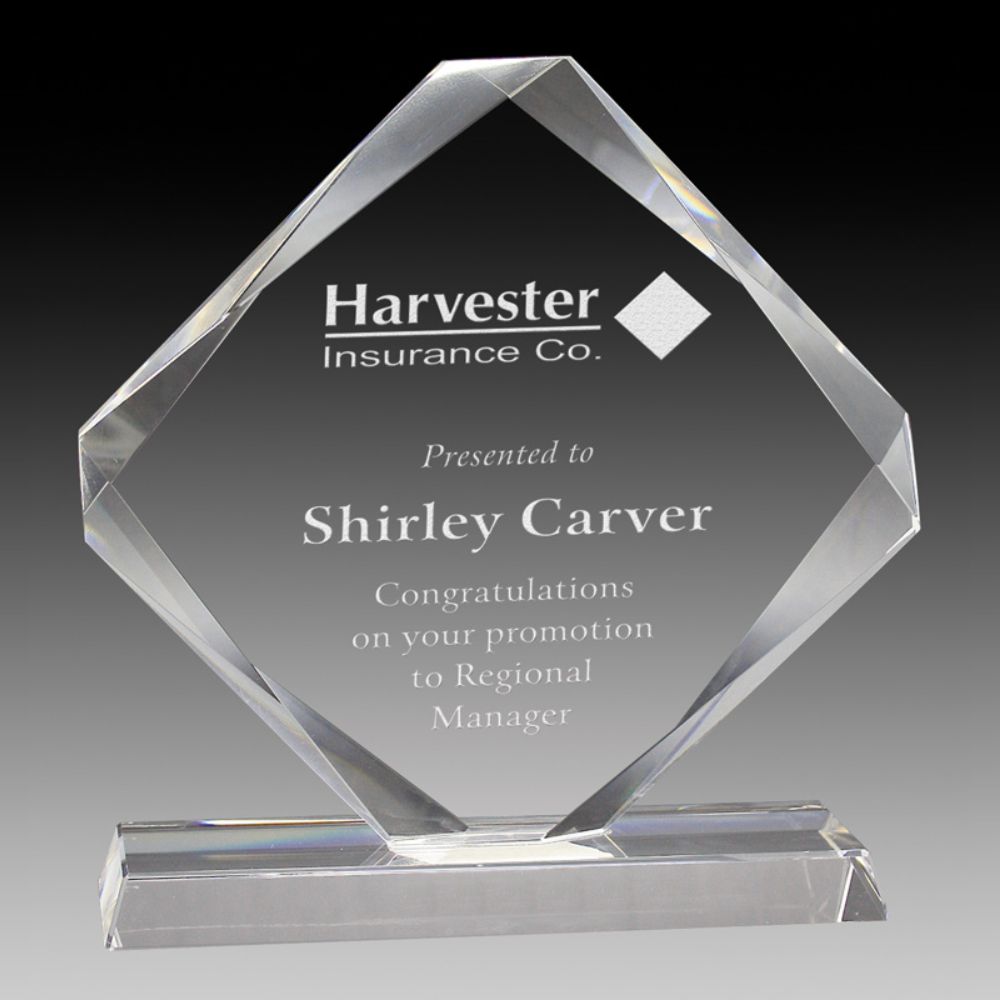 Personalized and Custom 7" Crystal Award with Square Diamond Design
