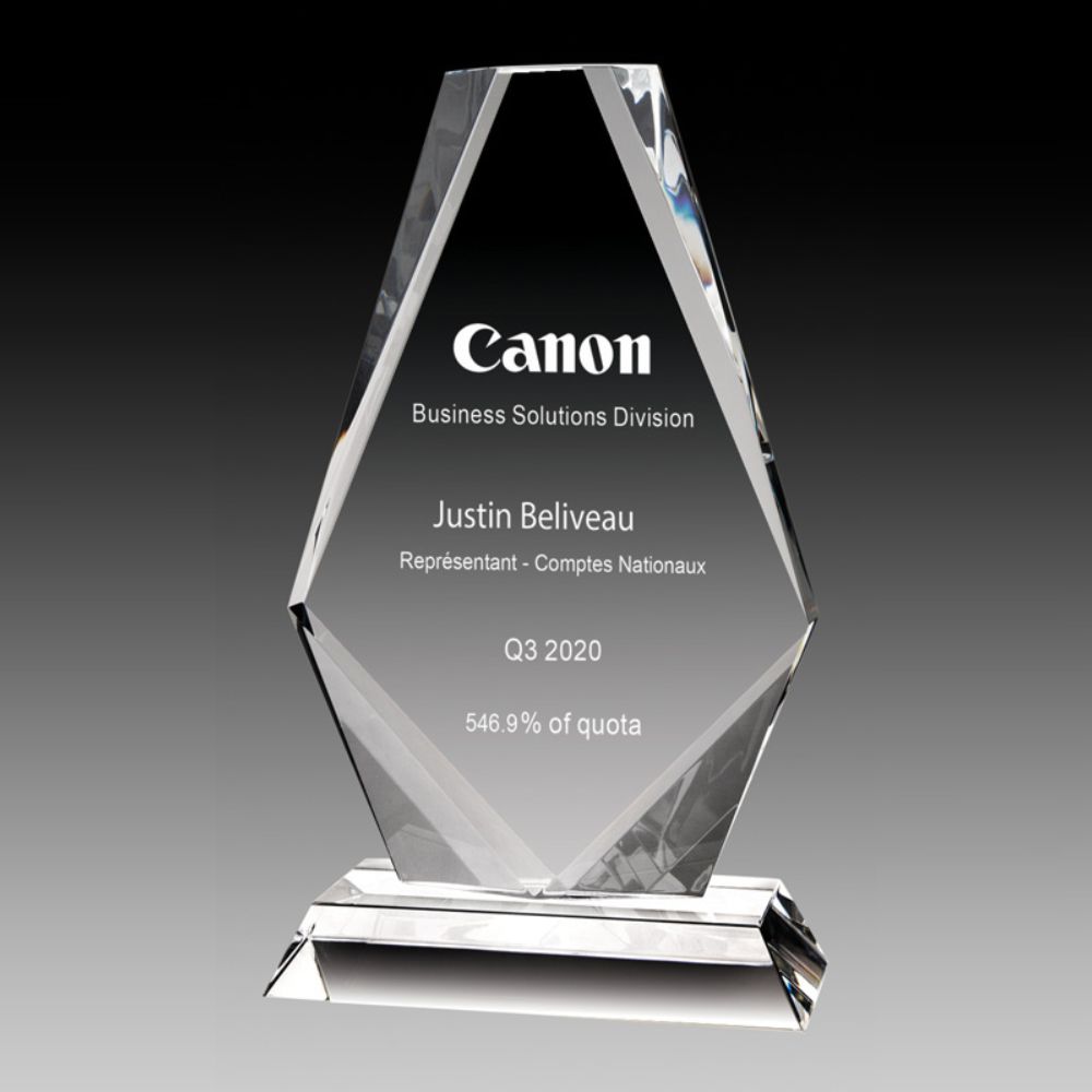 Personalized and Custom 7.25" Crystal Award with Vertical Diamond Design