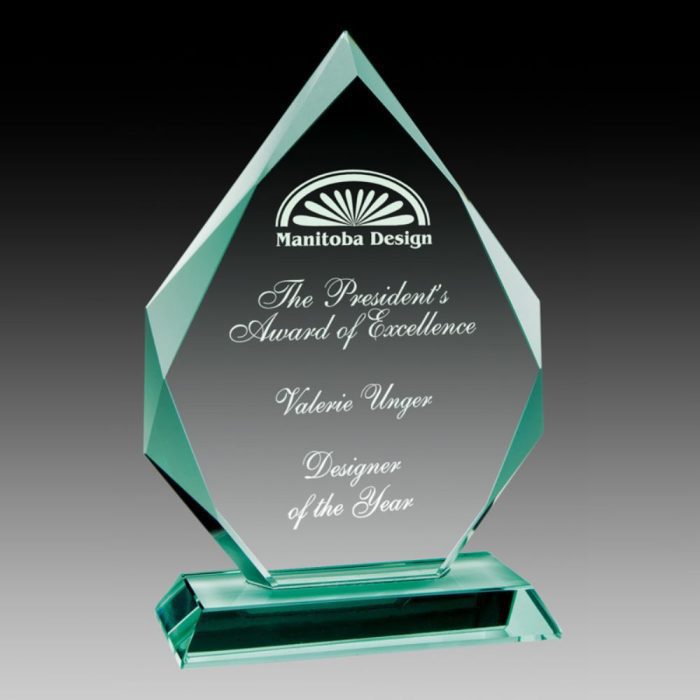 Personalized and Custom 7.5" Jade Glass Award Prestige Diamond