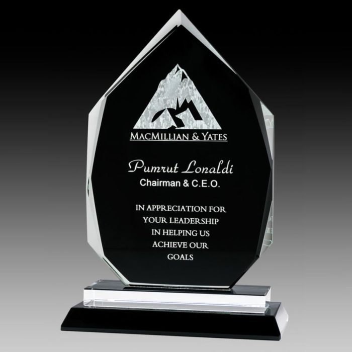 Personalized and Custom 7" Black Glass Award Onyx Arrowhead